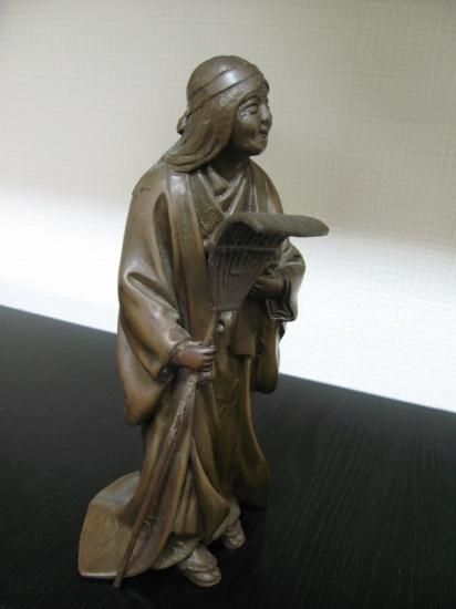 即納！唐銅 高砂像 24cm 純銅製 縁起置物 山形鋳物 人形 木箱付