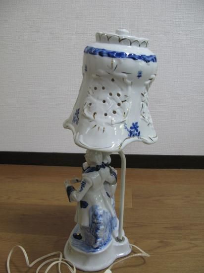 加藤工芸 古代人形 バイオリン ハープ スタンドランプ 陶器製