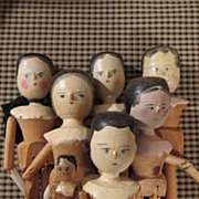 7 Antique Peg Wooden Dolls - Instant Collection - ビスクドール