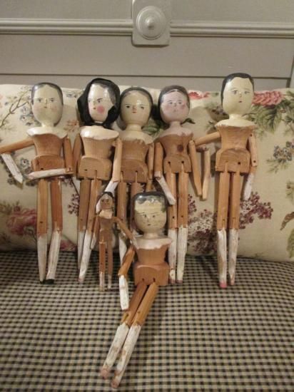 7 Antique Peg Wooden Dolls - Instant Collection - ビスク 7 Antique Peg Wooden Dolls - Instant Collection - ビスク