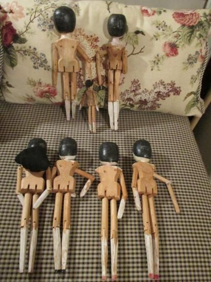7 Antique Peg Wooden Dolls - Instant Collection - ビスク 7 Antique Peg Wooden Dolls - Instant Collection - ビスク
