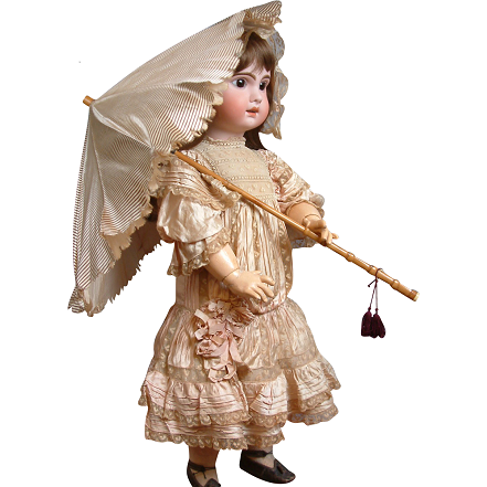 Exquisite Victorian Child's Parasol Of Plum And Cream Pinstripe Silk With  Tassel And Bamboo Handle - ビスクドール | アンティークの通販店舗【ワールドドール】