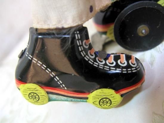 ☆動作済☆人気絶大 ブリキ50'S ピエロのローラースケート箱付☆全高