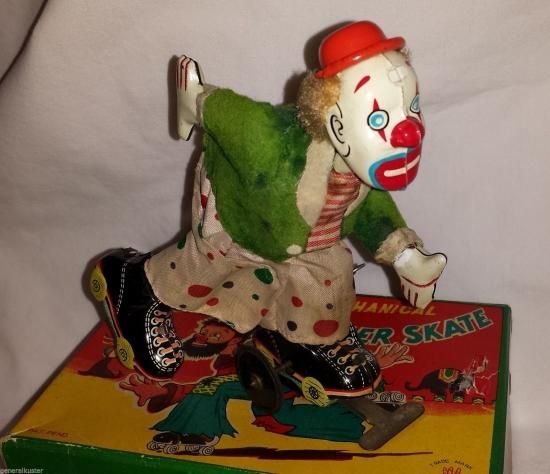即納！ 完動品 1950年代トープレ製 スケートするピエロ ブリキ