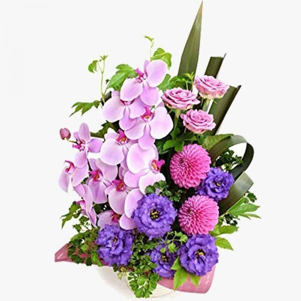 お供え花　仏花　ブルーダリア　白赤胡蝶蘭　百合　造花アレンジ 仏花 お供え花 初盆 造花 白百合 白胡蝶蘭アレンジ - メルカリ