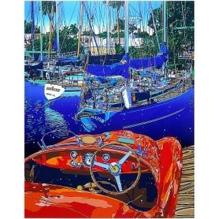 No4424 額装 鈴木久美子「湖のヴァカンス」油彩画 黄袋/畳箱付 送料