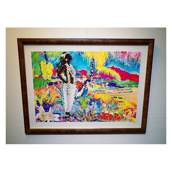 ジェニファーマークス　水彩画 ジェニファー・マークス「マウイの少女 Maui Cliff Weaver