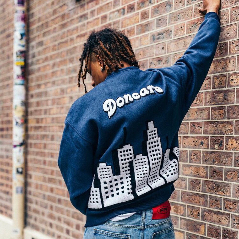 Maker of Jacket Varsity Jackets Navy Blue DONCARE Casino Baseball