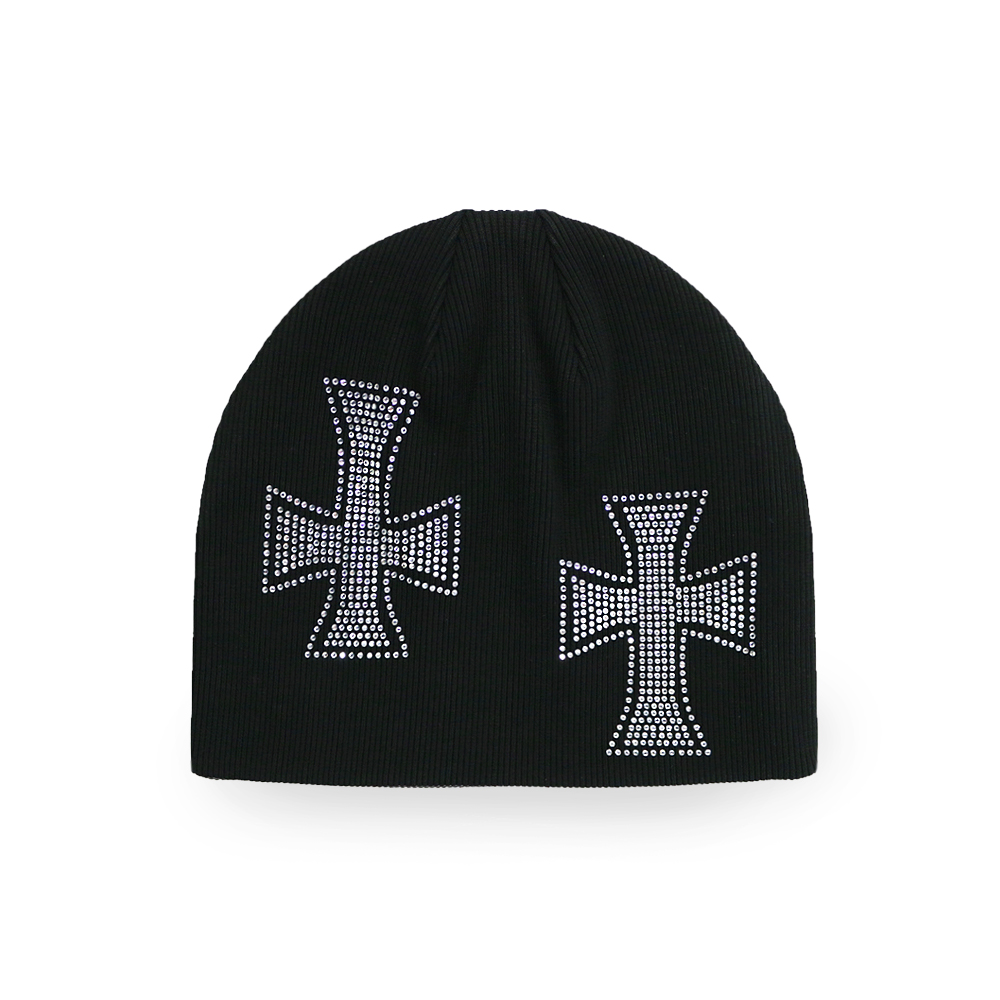 UNKNOWN BLACK Cross Rhinestone Beanie