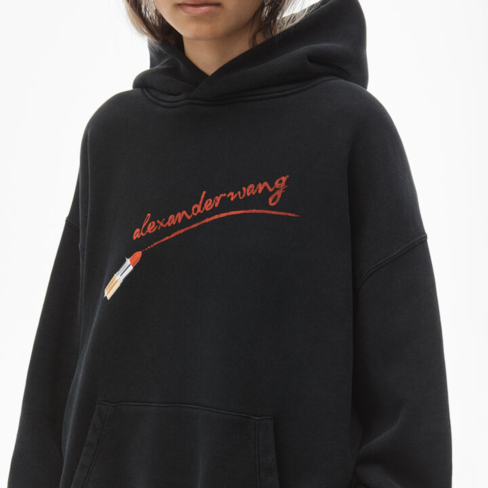 ALEXANDER WANG アレキサンダーワン 21AW LIPSTICK GRAPHIC HOODIE リップスティックプリントプルオーバーパーカー ブラック M