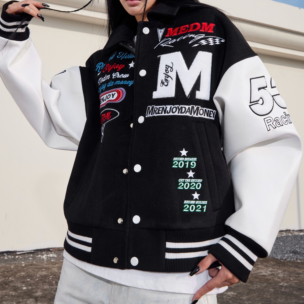 MR.ENJOY DA MONEY(ミスター・エンジョイ・ダ・マネー)商品ページ - MEDM Embroidery Varsity Jacket -  Black - VENTURER(ベンチュラー)