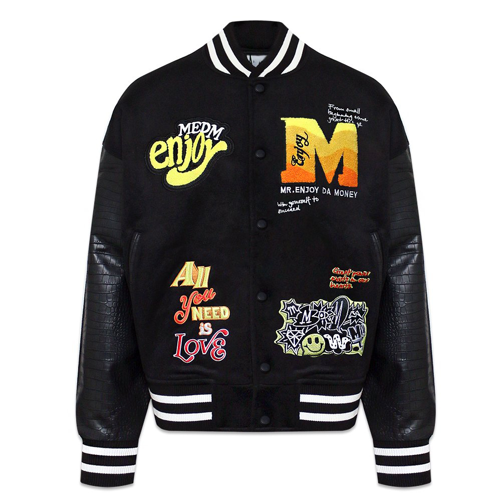 MR.ENJOY DA MONEY(ミスター・エンジョイ・ダ・マネー)商品ページ - MEDM Patch Varsity Jacket -  Black - VENTURER(ベンチュラー)