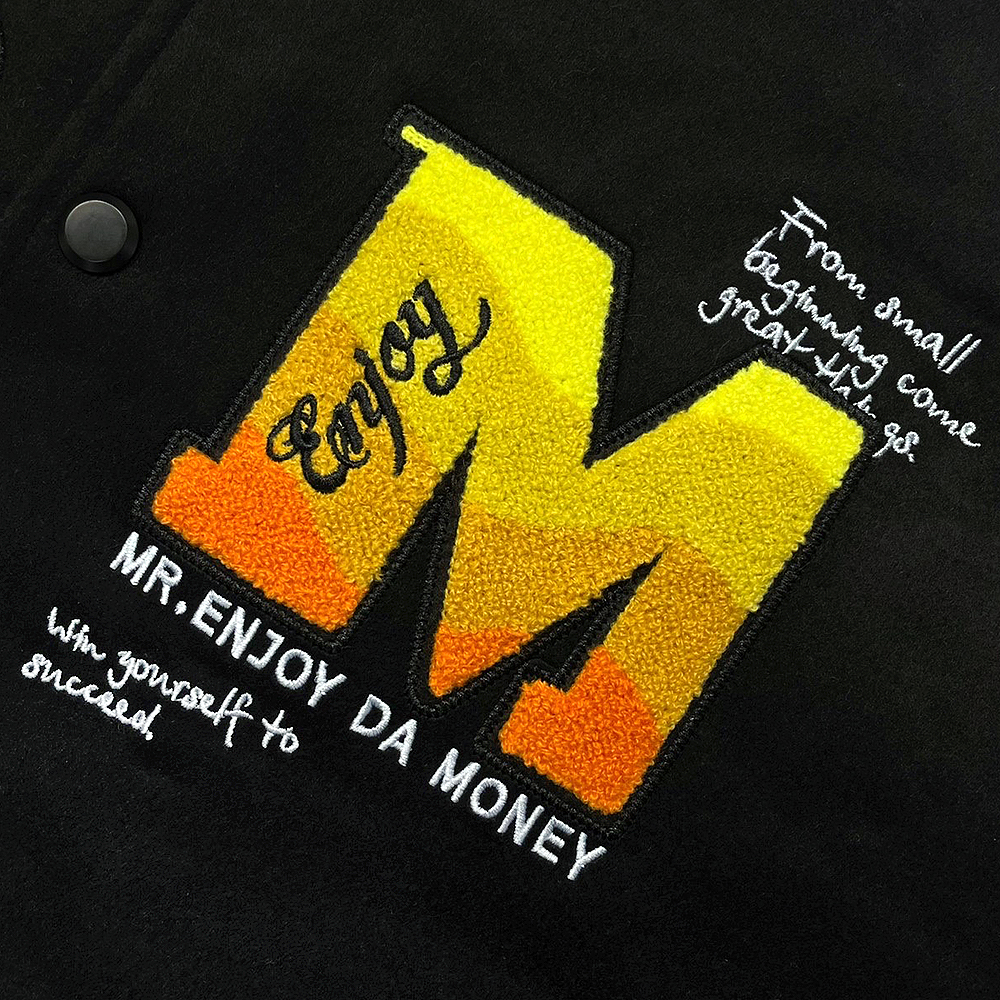 MR.ENJOY DA MONEY(ミスター・エンジョイ・ダ・マネー)商品ページ - MEDM Patch Varsity Jacket -  Black - VENTURER(ベンチュラー)
