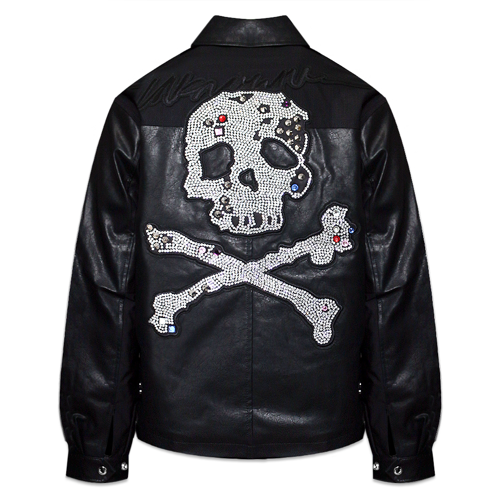 unknown london jewel skeleton lether jacket／ブラック フェイク