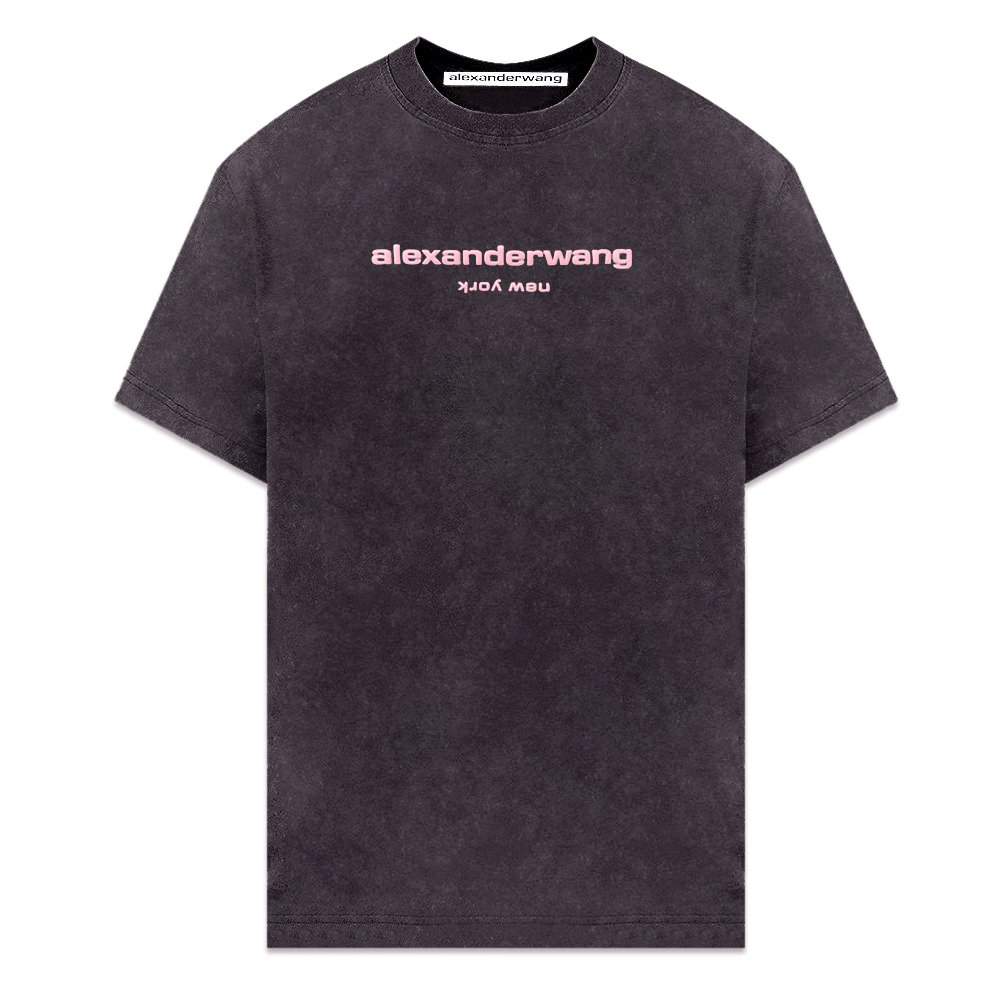 Ｓ】Alexander Wang acid wash puff logo tee Alexander Wang Black Acid Wash Puff Logo T-Shirt Alexander Wang