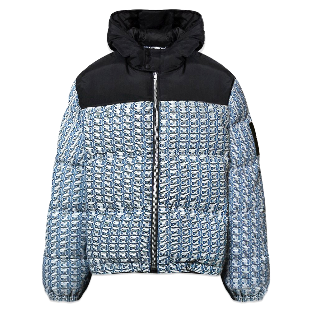 新色【alexanderwang】ペールブルー ロゴフーディーセットアップ Shrunken Zip-Up Hoodie in Crushed Velour in WASHED LIGHT
