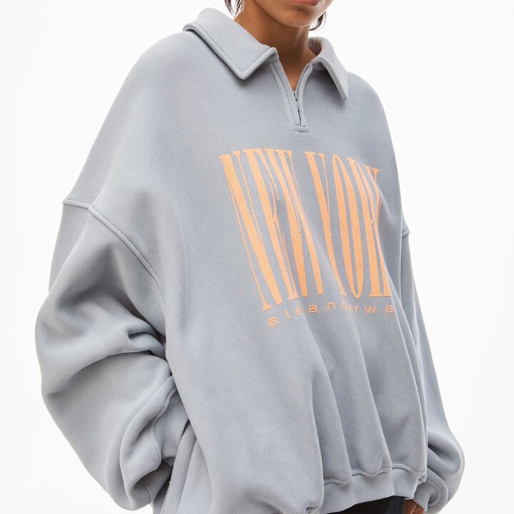 ALEXANDER WANG (アレキサンダー ワン)商品ページ - NY Puff Graphic Half Zip Sweatshirt -  Dirty-sky-Blue - VENTURER(ベンチュラー)