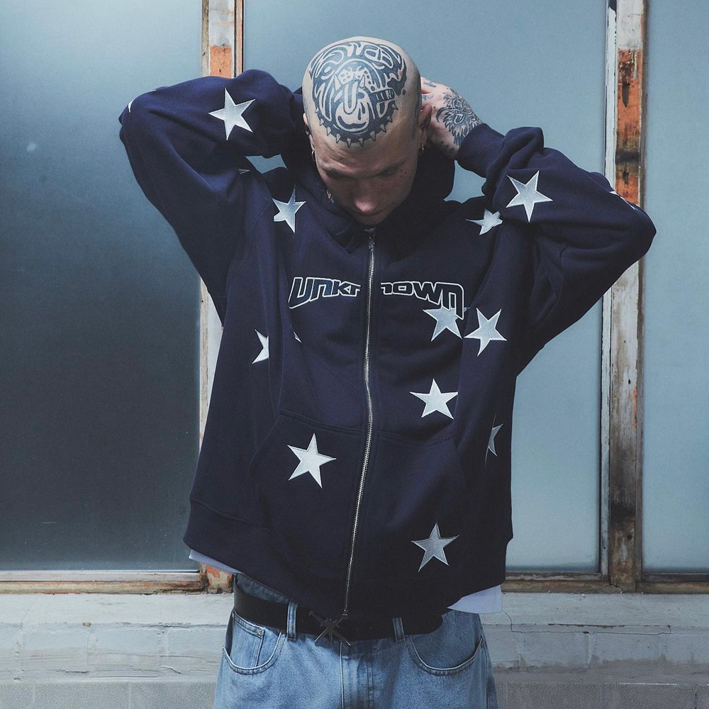 UNKNOWN LONDON(アンノウン・ロンドン)商品ページ - All Over Star Zip Hoodie - Navy -  VENTURER(ベンチュラー)