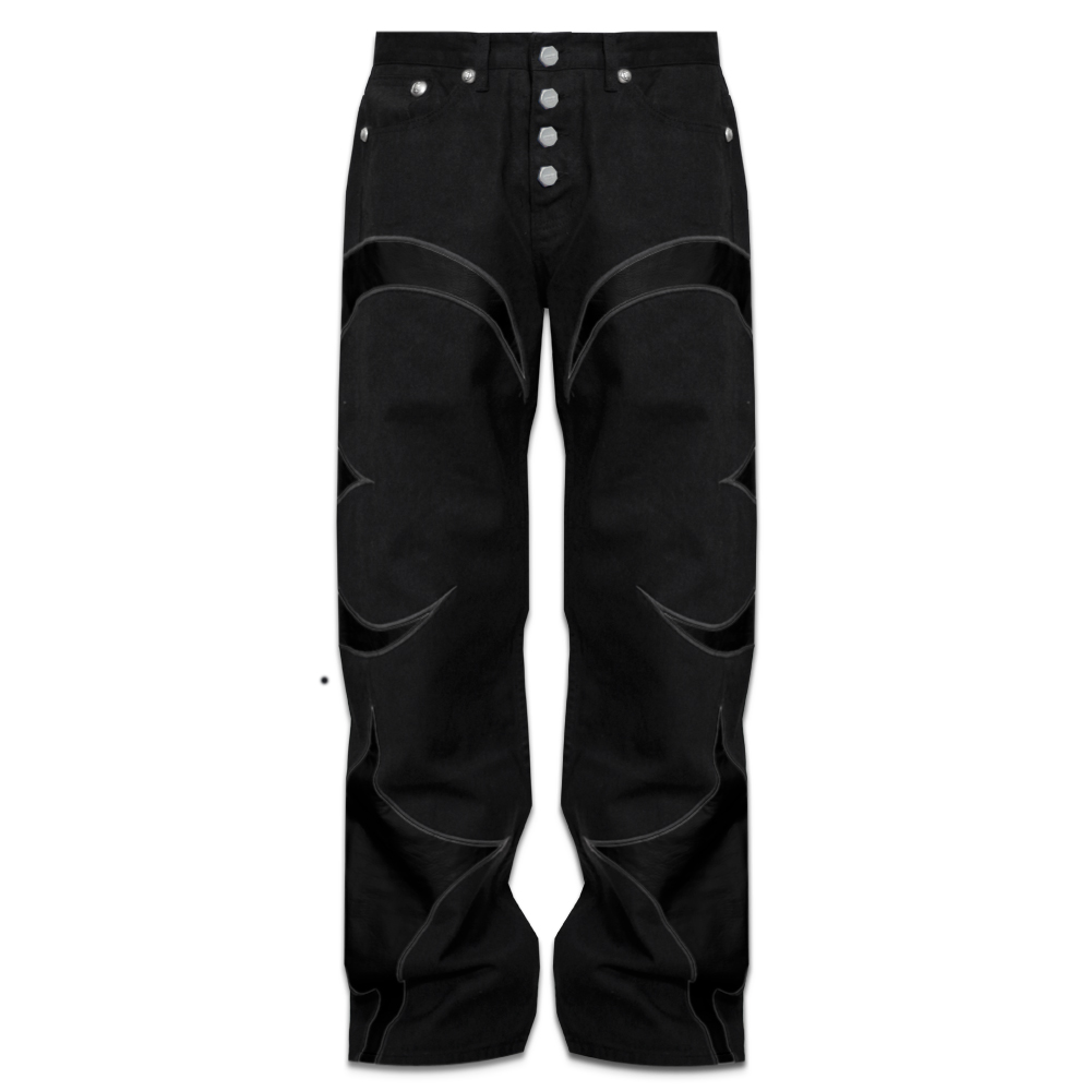 THUG CLUB Leather Black denim pants