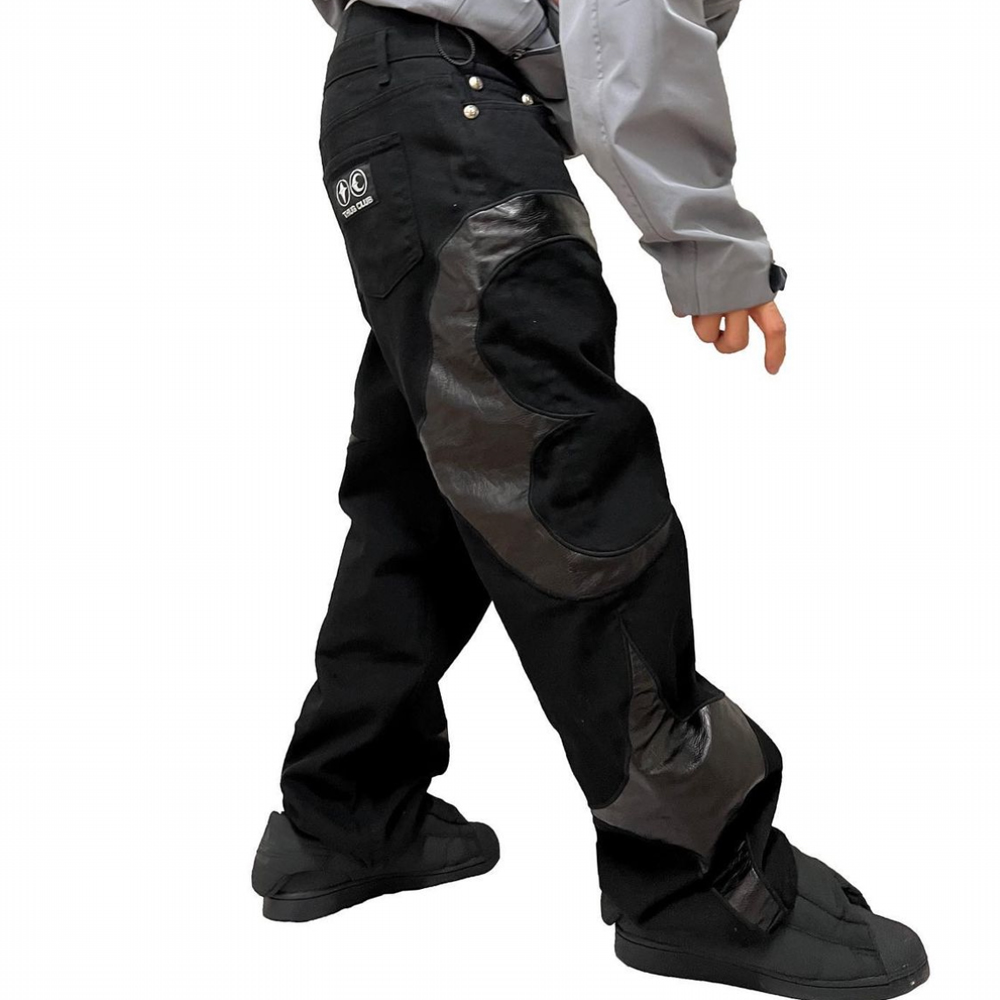 THUG CLUB Leather Black denim pants