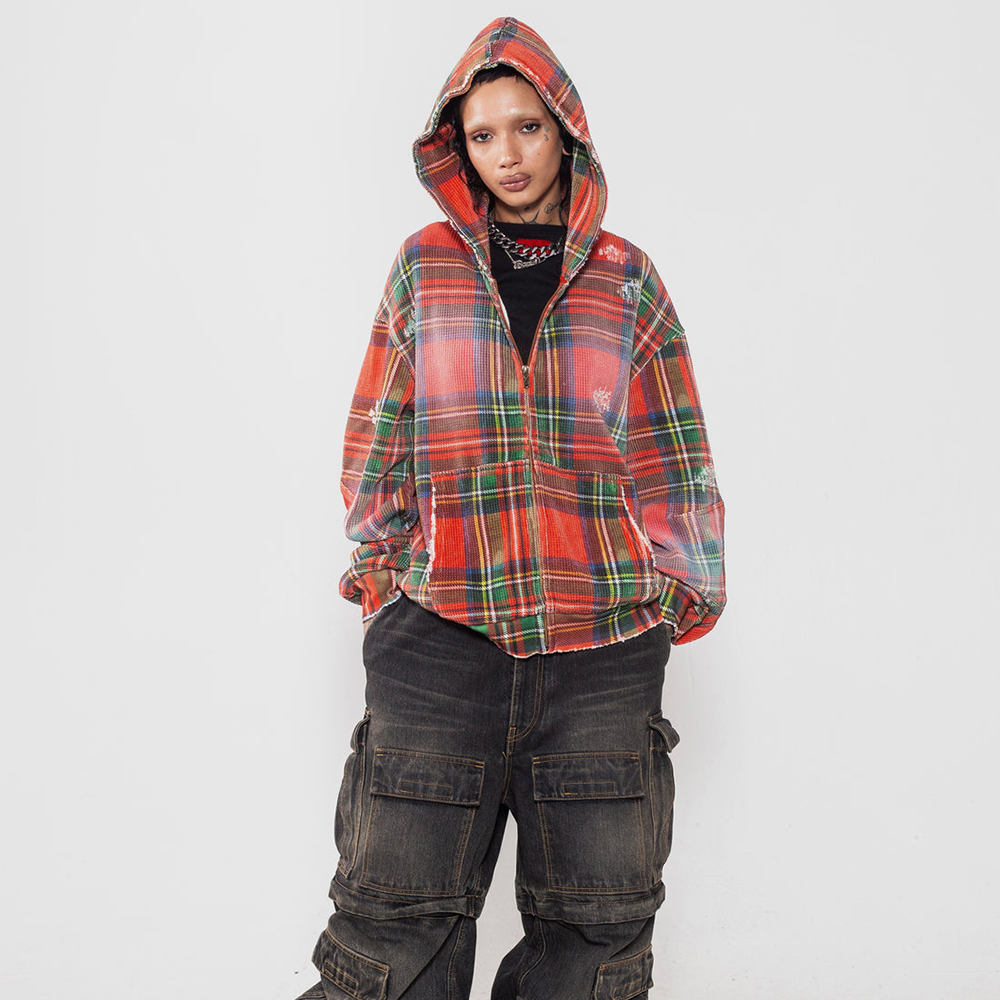 XWORE NYC(ウォー) 商品ページ - Tartan Plaid Zip Up Hoodie
