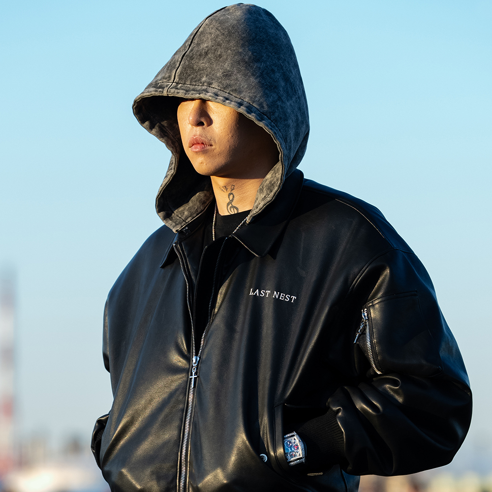 LAST NEST(ラストネスト)商品ページ - Hooded Faux Leather Flight