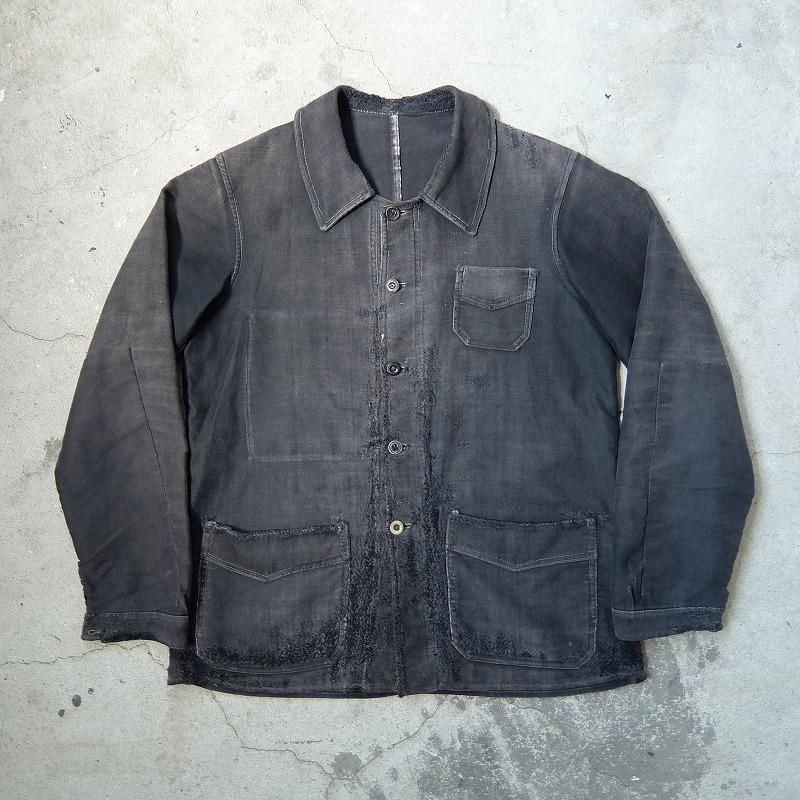 1930's French Black Moleskin Work Jacket