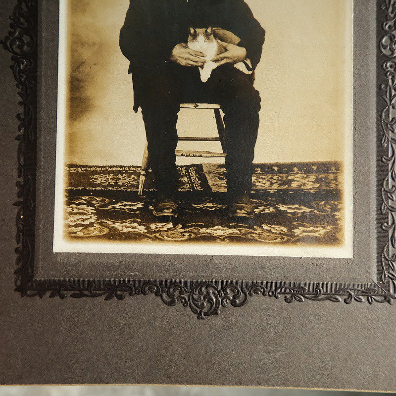 Antique Old Man & Cat Photo