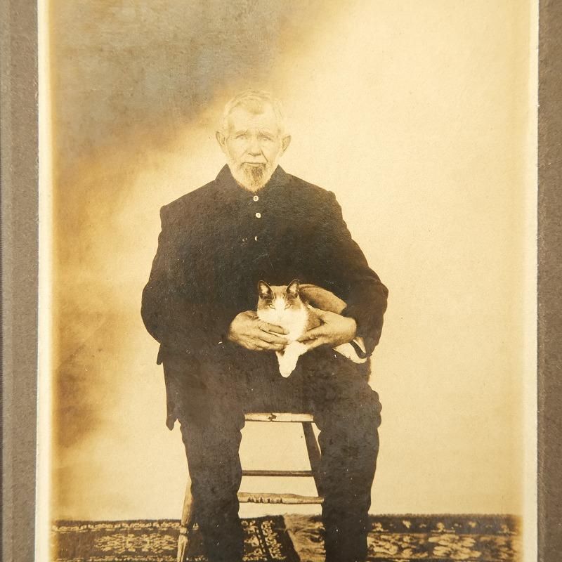 ANTIQUE OLD MAN & CAT PHOTO