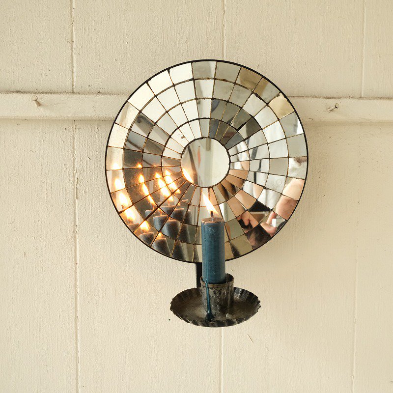 ANTIQUE REFLECTOR MIRROR CANDLE STAND