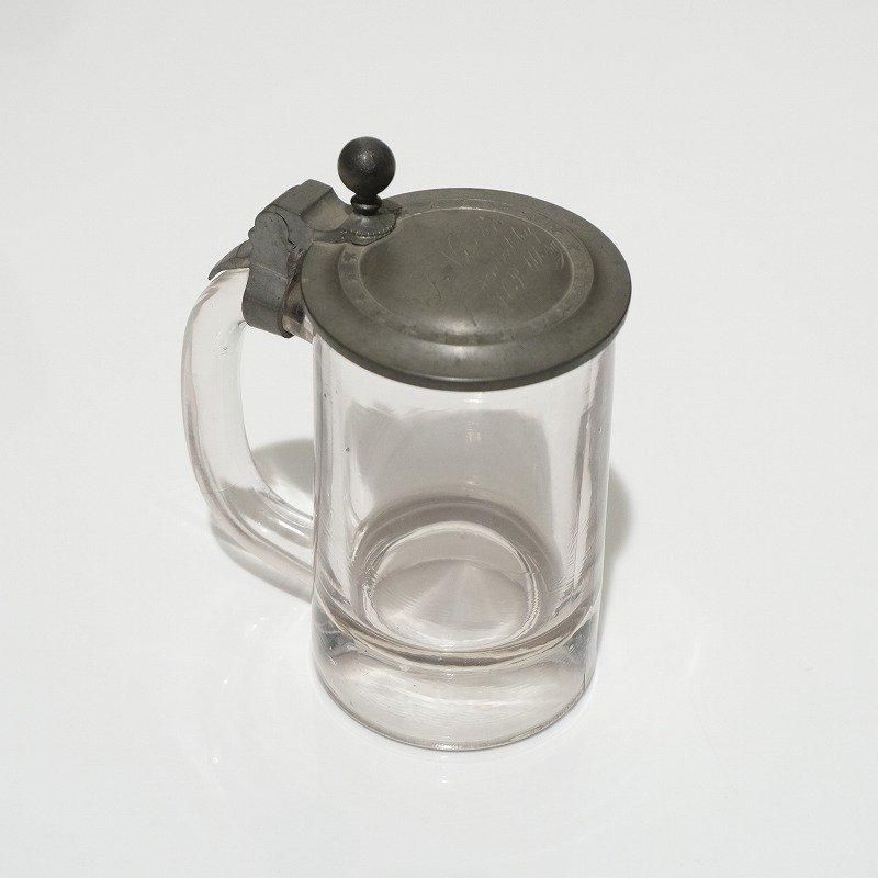1900's ANTIQUE GLASS MUG with PETWER LID