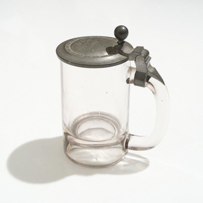 1900's ANTIQUE GLASS MUG with PETWER LID