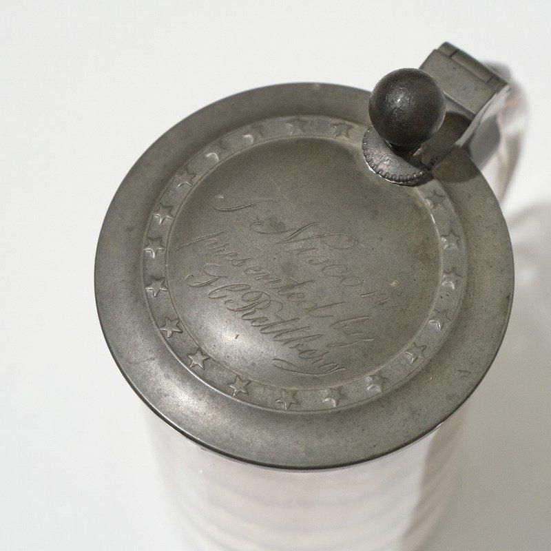 1900's ANTIQUE GLASS MUG with PETWER LID