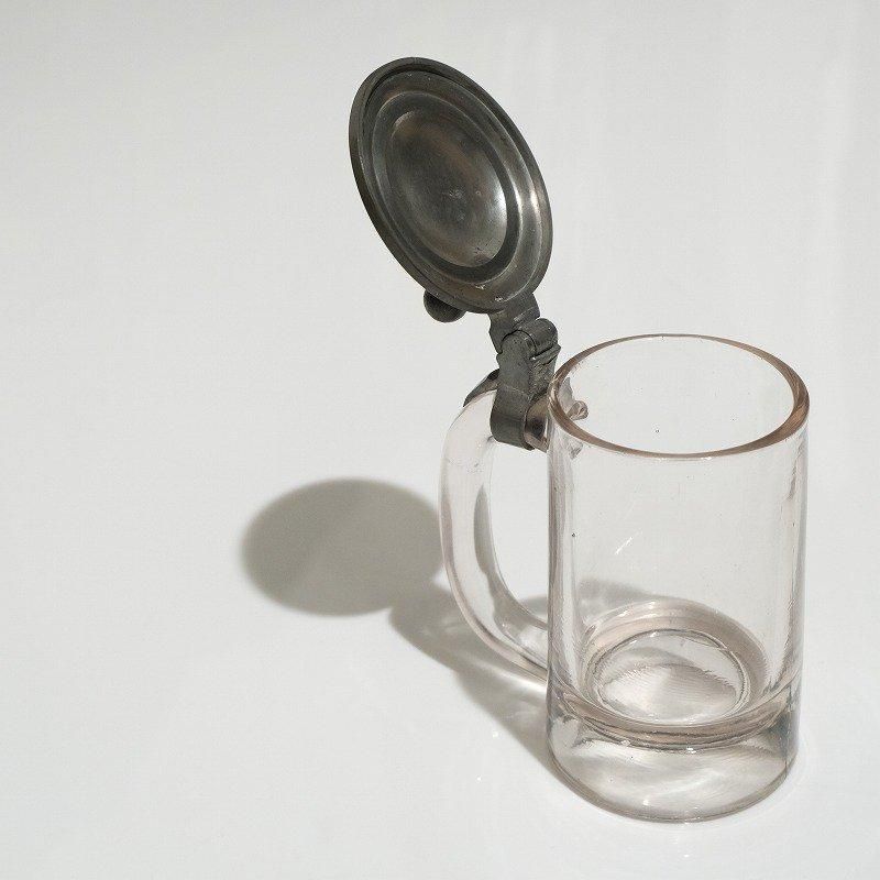 1900's ANTIQUE GLASS MUG with PETWER LID