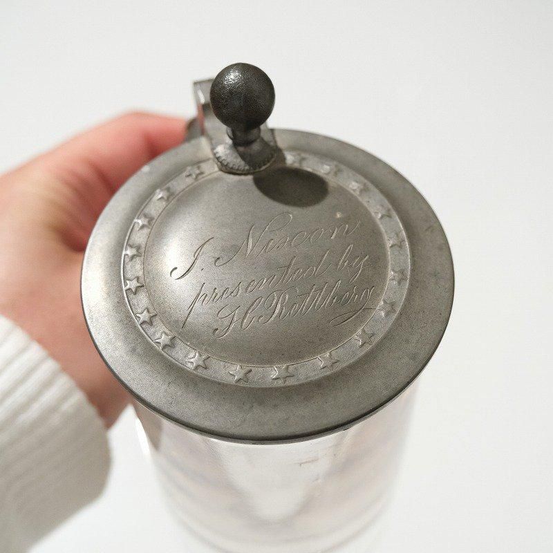 1900's ANTIQUE GLASS MUG with PETWER LID
