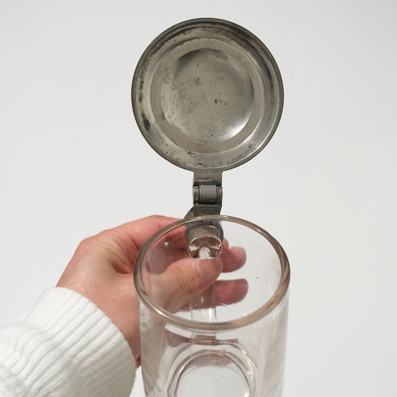 1900's ANTIQUE GLASS MUG with PETWER LID