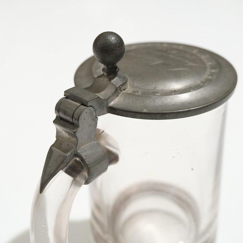 1900's ANTIQUE GLASS MUG with PETWER LID