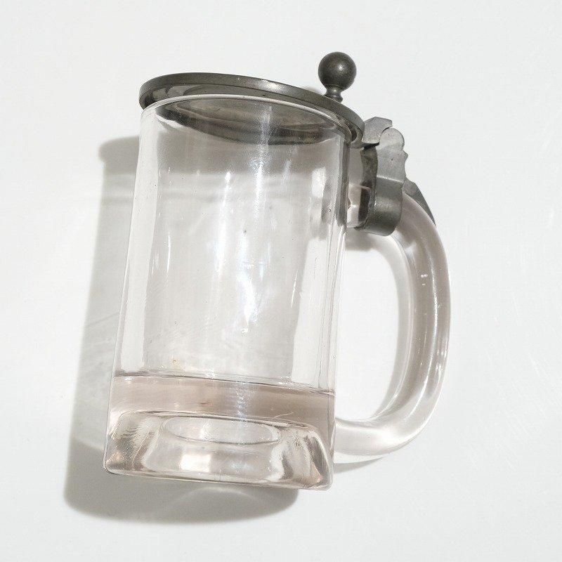 1900's ANTIQUE GLASS MUG with PETWER LID