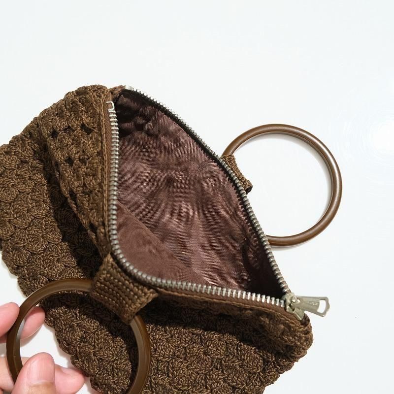 1930's TALON ZIPPER BROWN COTTON KNIT PURSE