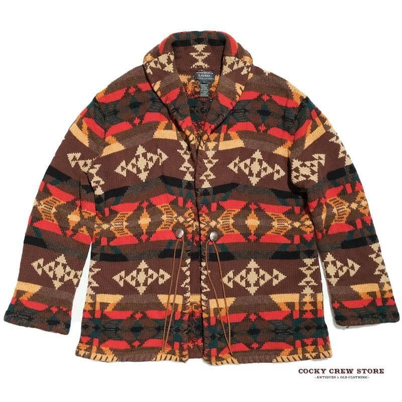 1990's EXCLUSIVE HAND KNIT FOR LAUREN (RALPH LAUREN) NATIVE PATTERN CARDIGAN