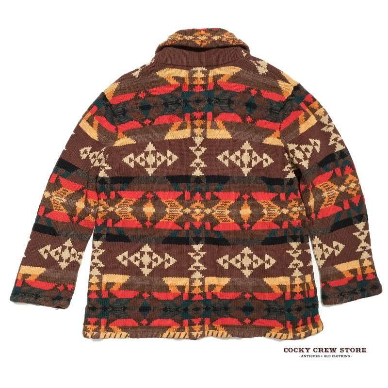 1990's EXCLUSIVE HAND KNIT FOR LAUREN (RALPH LAUREN) NATIVE PATTERN CARDIGAN