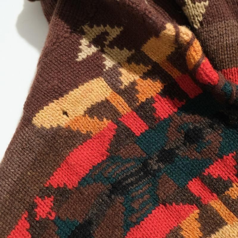 1990's EXCLUSIVE HAND KNIT FOR LAUREN (RALPH LAUREN) NATIVE PATTERN CARDIGAN