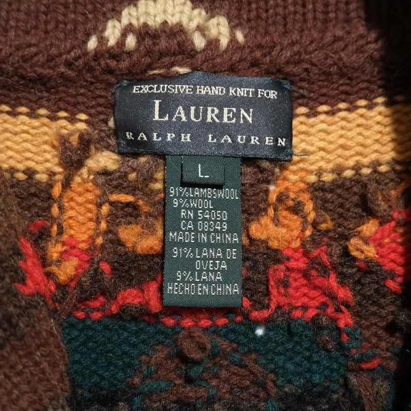 1990's EXCLUSIVE HAND KNIT FOR LAUREN (RALPH LAUREN) NATIVE PATTERN CARDIGAN