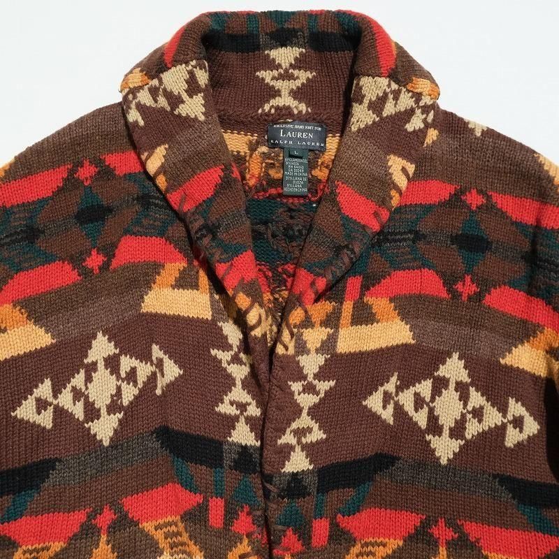 1990's EXCLUSIVE HAND KNIT FOR LAUREN (RALPH LAUREN) NATIVE PATTERN CARDIGAN