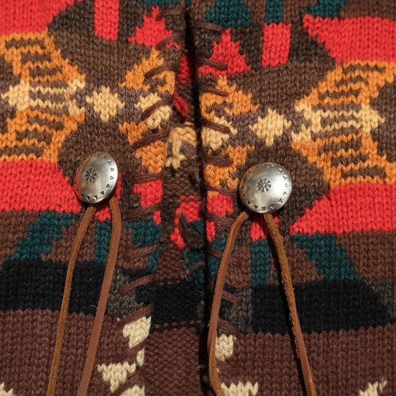 1990's EXCLUSIVE HAND KNIT FOR LAUREN (RALPH LAUREN) NATIVE PATTERN CARDIGAN