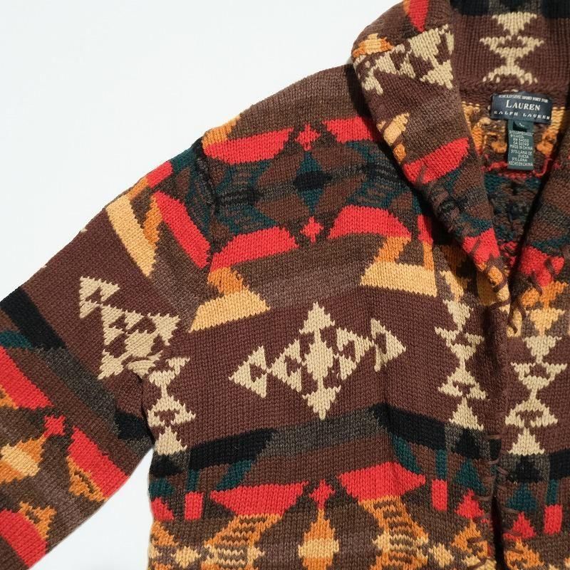 1990's EXCLUSIVE HAND KNIT FOR LAUREN (RALPH LAUREN) NATIVE PATTERN CARDIGAN