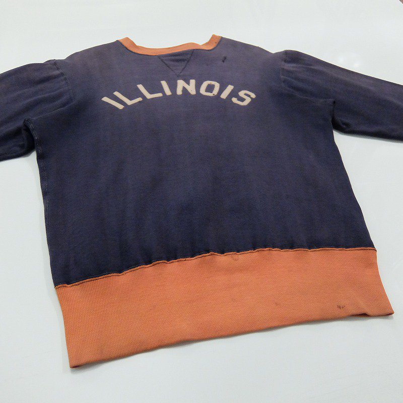 1930's Two Tone Felt Lettering Double Face Sweat Shirt (ILLINOIS)