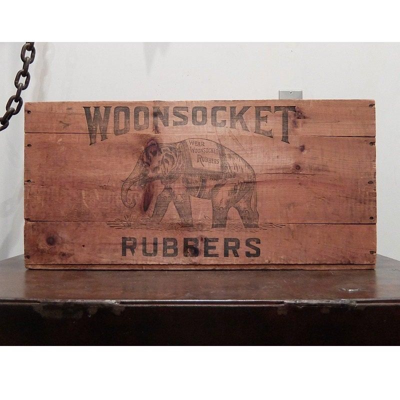 1900's1910's WOONSOCKET RUBBERS Wood Shipping Box