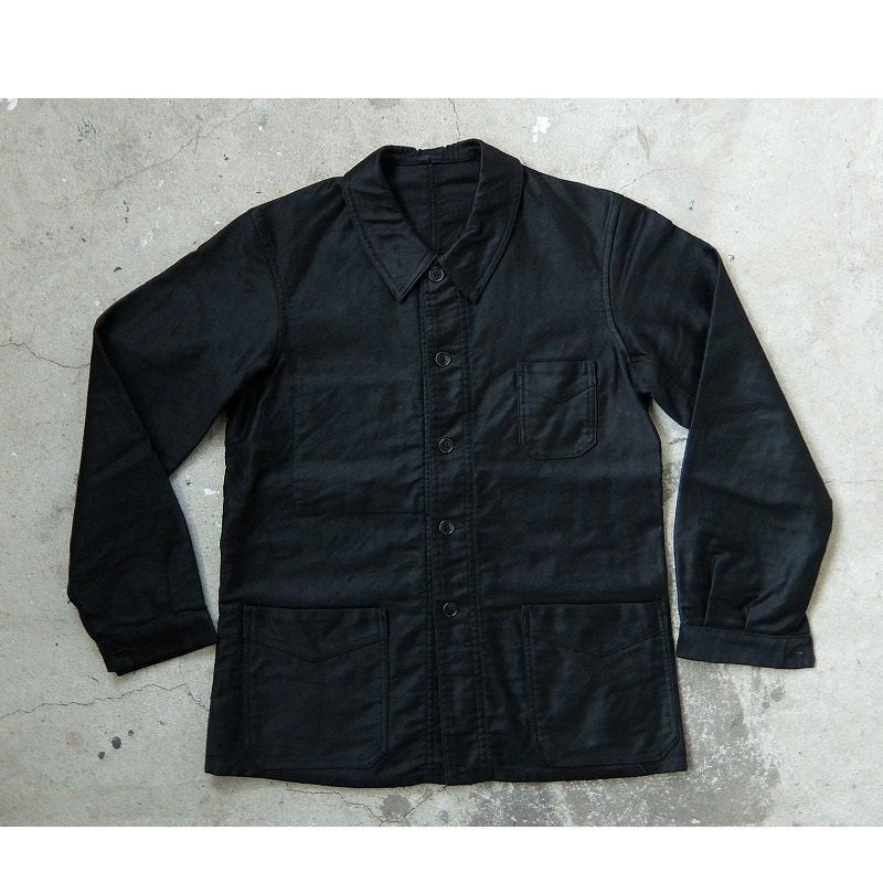1930's1940's French Black Moleskin Work Jacket