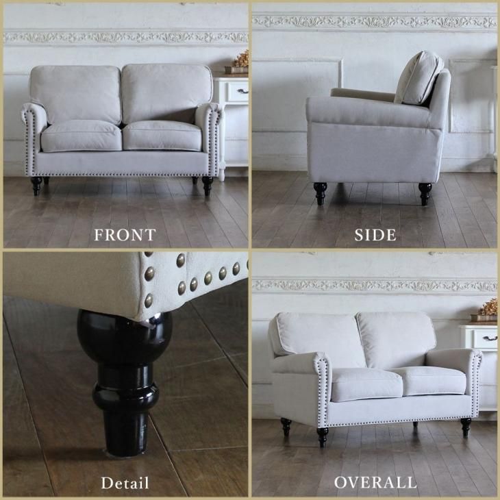 グレージュ2人掛けソファ 厚手クッション グレージュ2人掛けソファ 厚手クッション